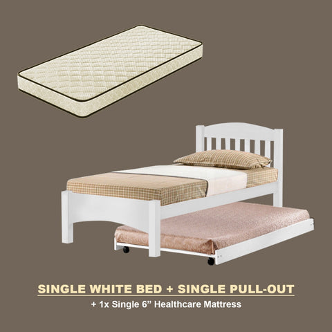 Image of Zelan Pull-Out Bed Single, Super Single Solid Rubberwood Bed Frame w/ Mattress Option