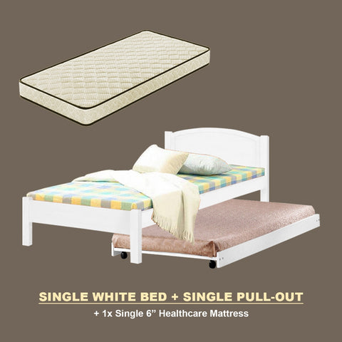 Image of Yanny Pull-Out Bed Single, Super Single Solid Rubberwood Bed Frame w/ Mattress Option