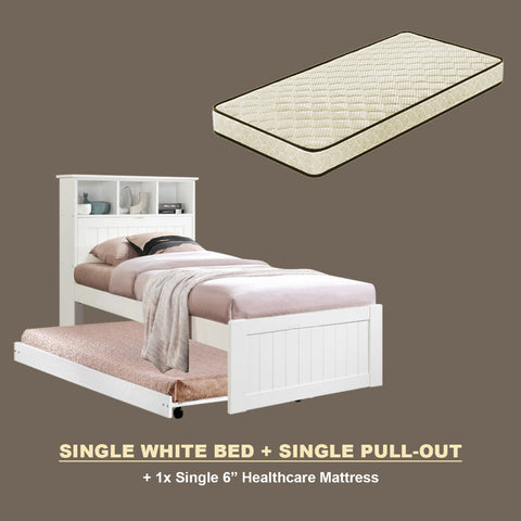 Image of Maria Pull-Out Bed Single, Super Single Solid Rubberwood Bed Frame w/ Mattress Option