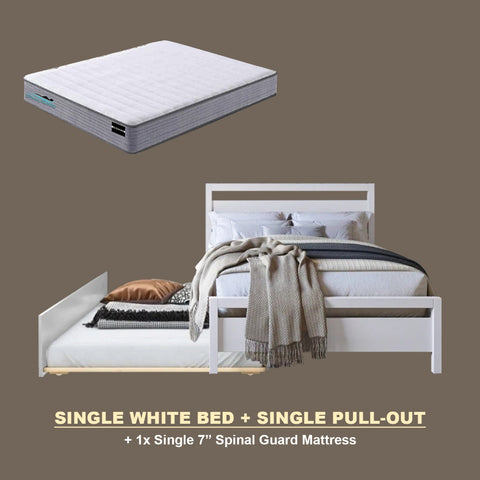 Image of Vinna Pull-Out Bed Single/Super Single Solid Rubberwood Bed Frame w/ Mattress Option