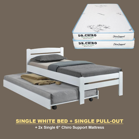 Image of Margy Single Size Solid Rubberwood Bed Frame Flat Plywood Base with Pull-out Bed w/ Mattress Option