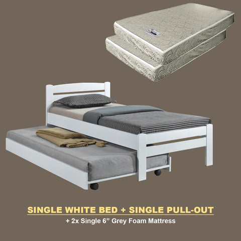 Image of Margy Single Size Solid Rubberwood Bed Frame Flat Plywood Base with Pull-out Bed w/ Mattress Option