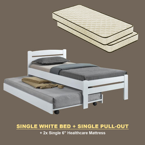 Image of Margy Single Size Solid Rubberwood Bed Frame Flat Plywood Base with Pull-out Bed w/ Mattress Option