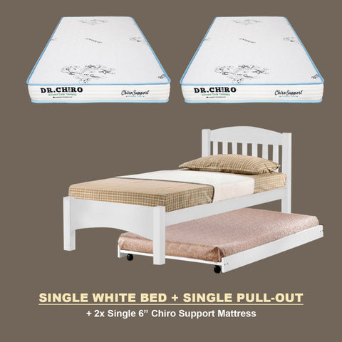 Image of Zelan Pull-Out Bed Single, Super Single Solid Rubberwood Bed Frame w/ Mattress Option