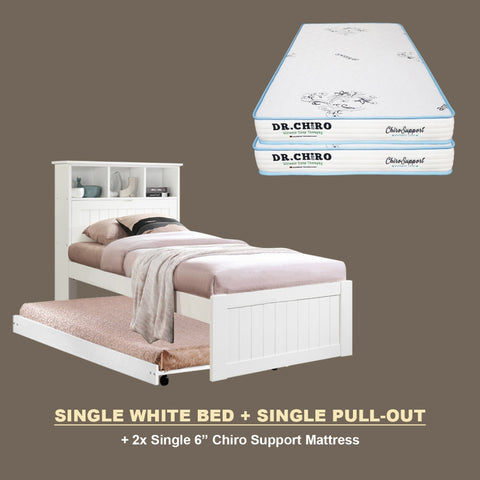 Image of Maria Pull-Out Bed Single, Super Single Solid Rubberwood Bed Frame w/ Mattress Option