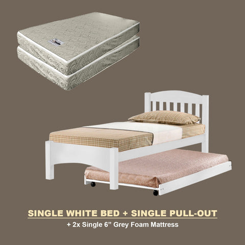 Image of Zelan Pull-Out Bed Single, Super Single Solid Rubberwood Bed Frame w/ Mattress Option