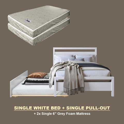 Image of Vinna Pull-Out Bed Single/Super Single Solid Rubberwood Bed Frame w/ Mattress Option