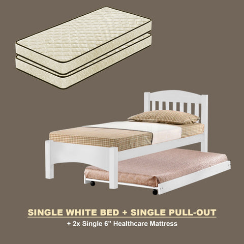 Image of Zelan Pull-Out Bed Single, Super Single Solid Rubberwood Bed Frame w/ Mattress Option