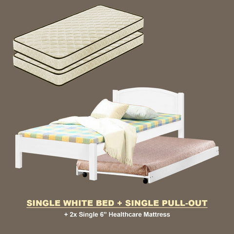 Image of Yanny Pull-Out Bed Single, Super Single Solid Rubberwood Bed Frame w/ Mattress Option