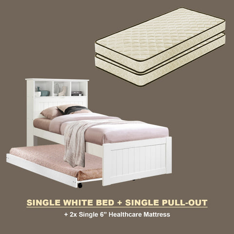 Image of Maria Pull-Out Bed Single, Super Single Solid Rubberwood Bed Frame w/ Mattress Option