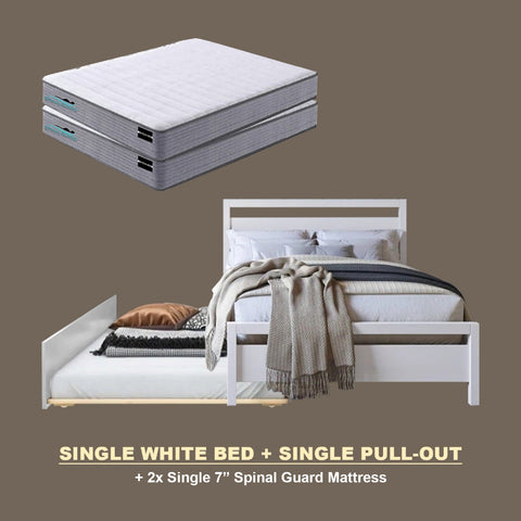 Image of Vinna Pull-Out Bed Single/Super Single Solid Rubberwood Bed Frame w/ Mattress Option