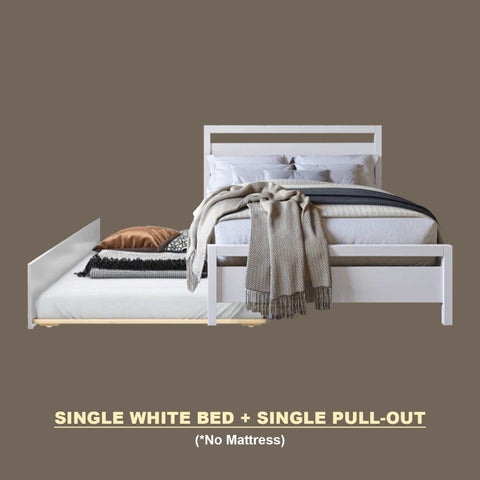 Image of Vinna Pull-Out Bed Single/Super Single Solid Rubberwood Bed Frame w/ Mattress Option