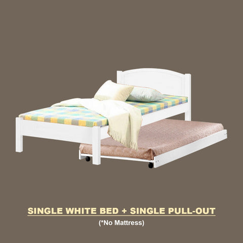 Image of Yanny Pull-Out Bed Single, Super Single Solid Rubberwood Bed Frame w/ Mattress Option