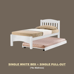 Zelan Pull-Out Bed Single, Super Single Solid Rubberwood Bed Frame w/ Mattress Option