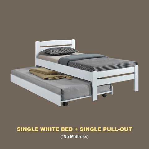 Image of Margy Single Size Solid Rubberwood Bed Frame Flat Plywood Base with Pull-out Bed w/ Mattress Option