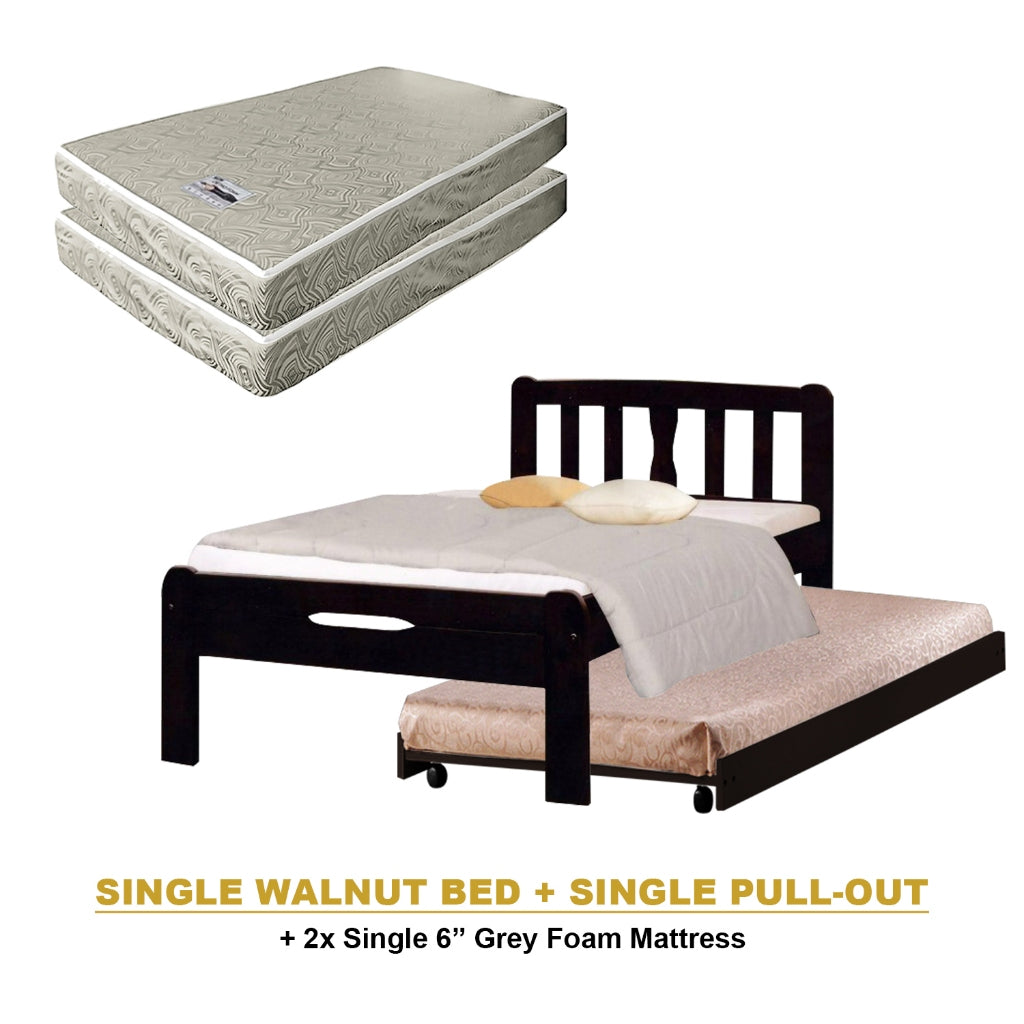 Potty Pull-Out Bed Single/Super Single Solid Rubberwood BedFrame w/ Mattress Option