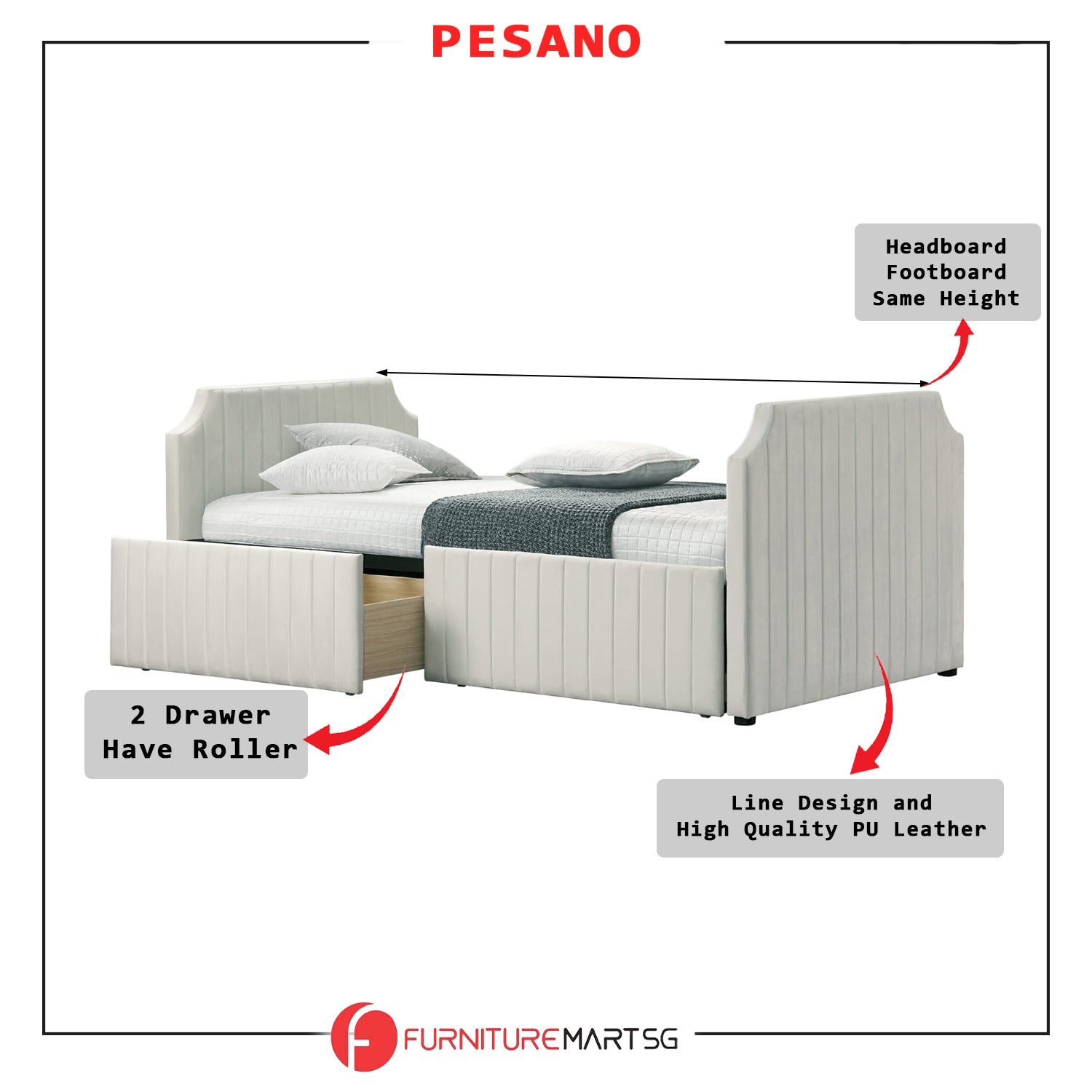 Pesano Faux leather Black Drawer Bed Frame with 2 Drawers w/ Mattress Option