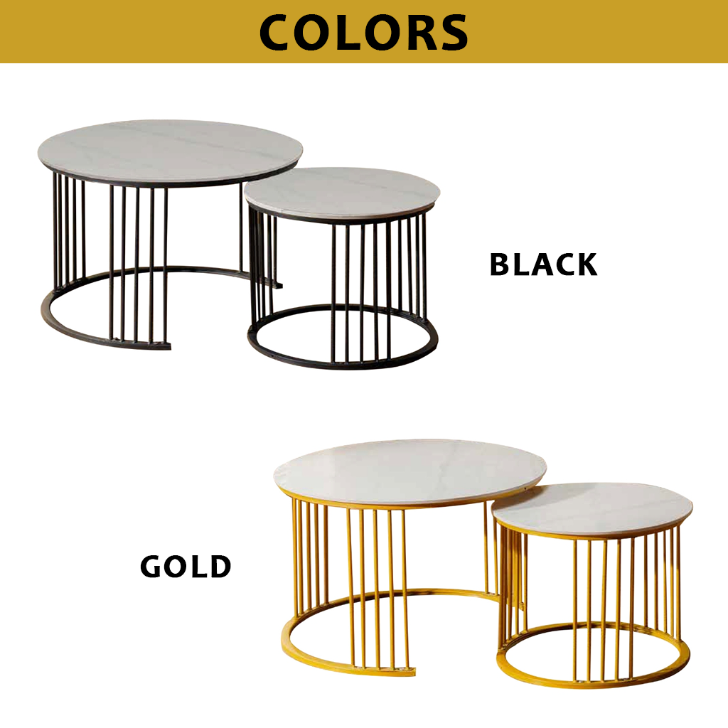 Shane Premium Coffee Center Table Steel Metal Leg + Marble Ceramic Top - 2 Colors