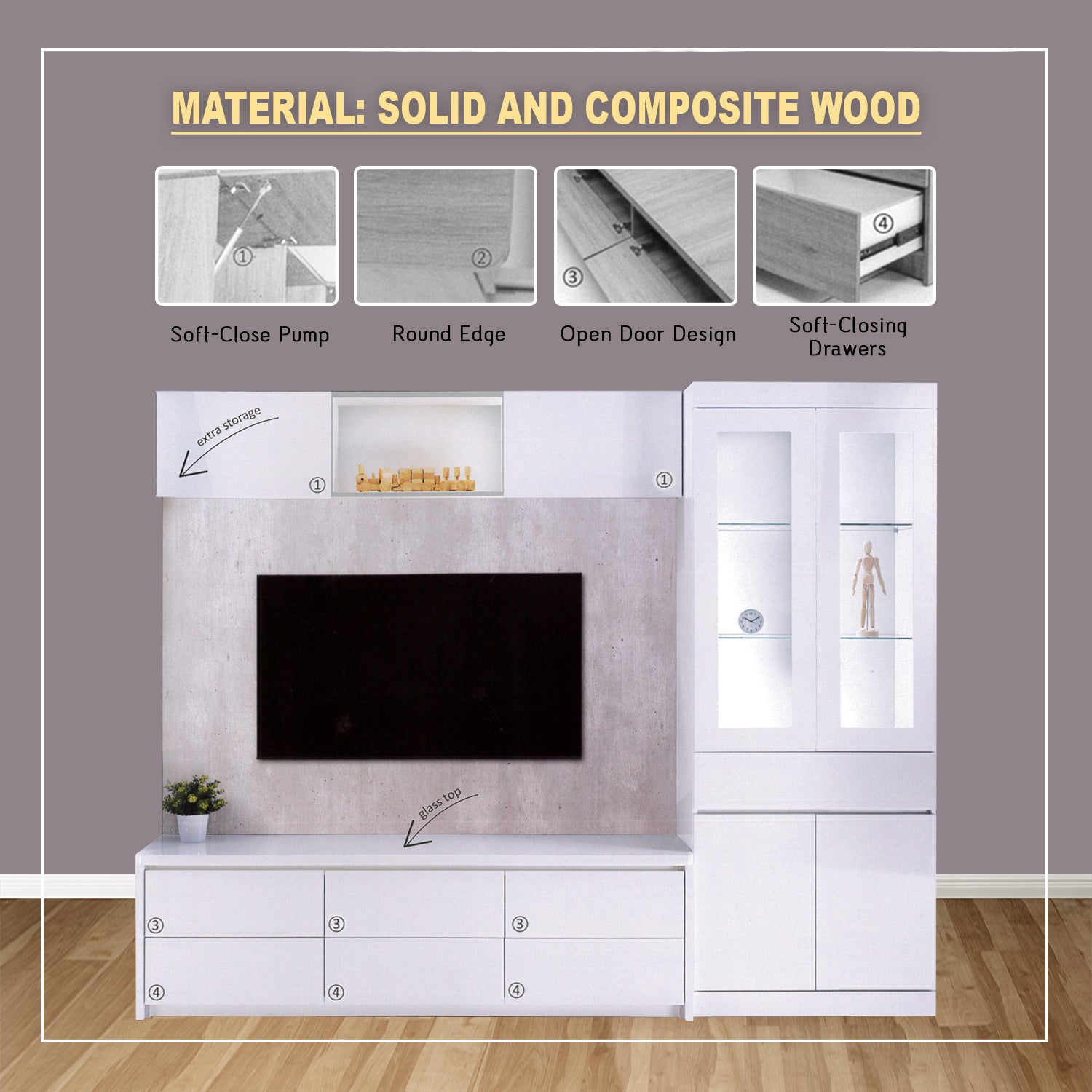 Shea TV Console Table Cabinet with Drawers In White