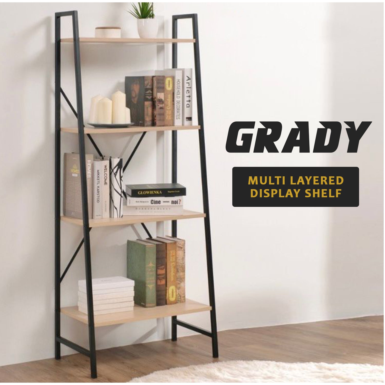Grady 4-Layered Display Shelf Multi-Layered Display Rack Open Bookshelf