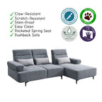 Puffie Pet-Friendly L-shaped Pushback Sofa Pocketed Spring Seat in Grey Colour