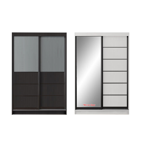 Image of Kenie Series 4FT 2-Door Sliding Door Wardrobe in White Wash or Walnut in 5 Design