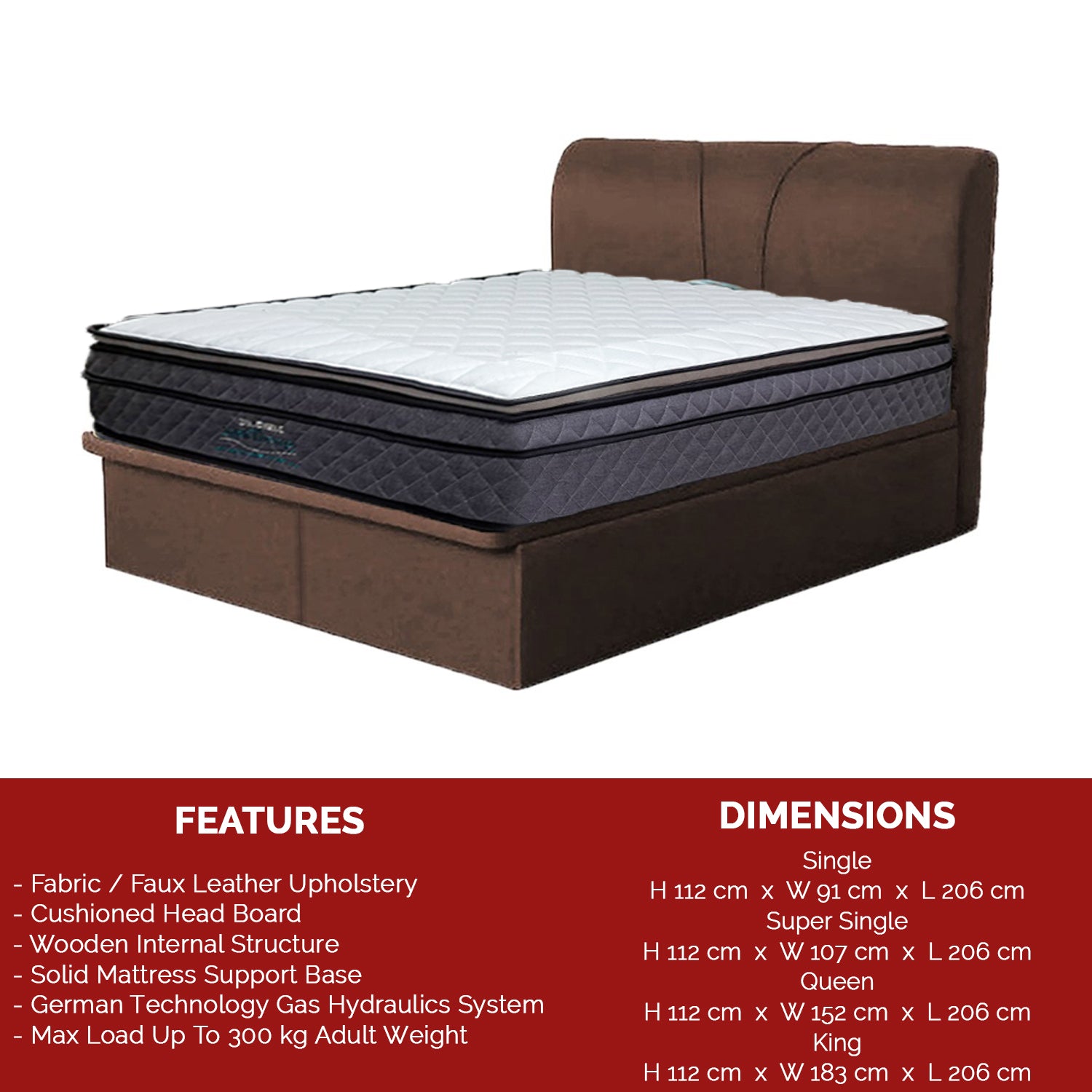Katrina Storage Bed Frame SBD16 + 9" Bonnell Spring/ 11.5" Back Therapy Mattress Package