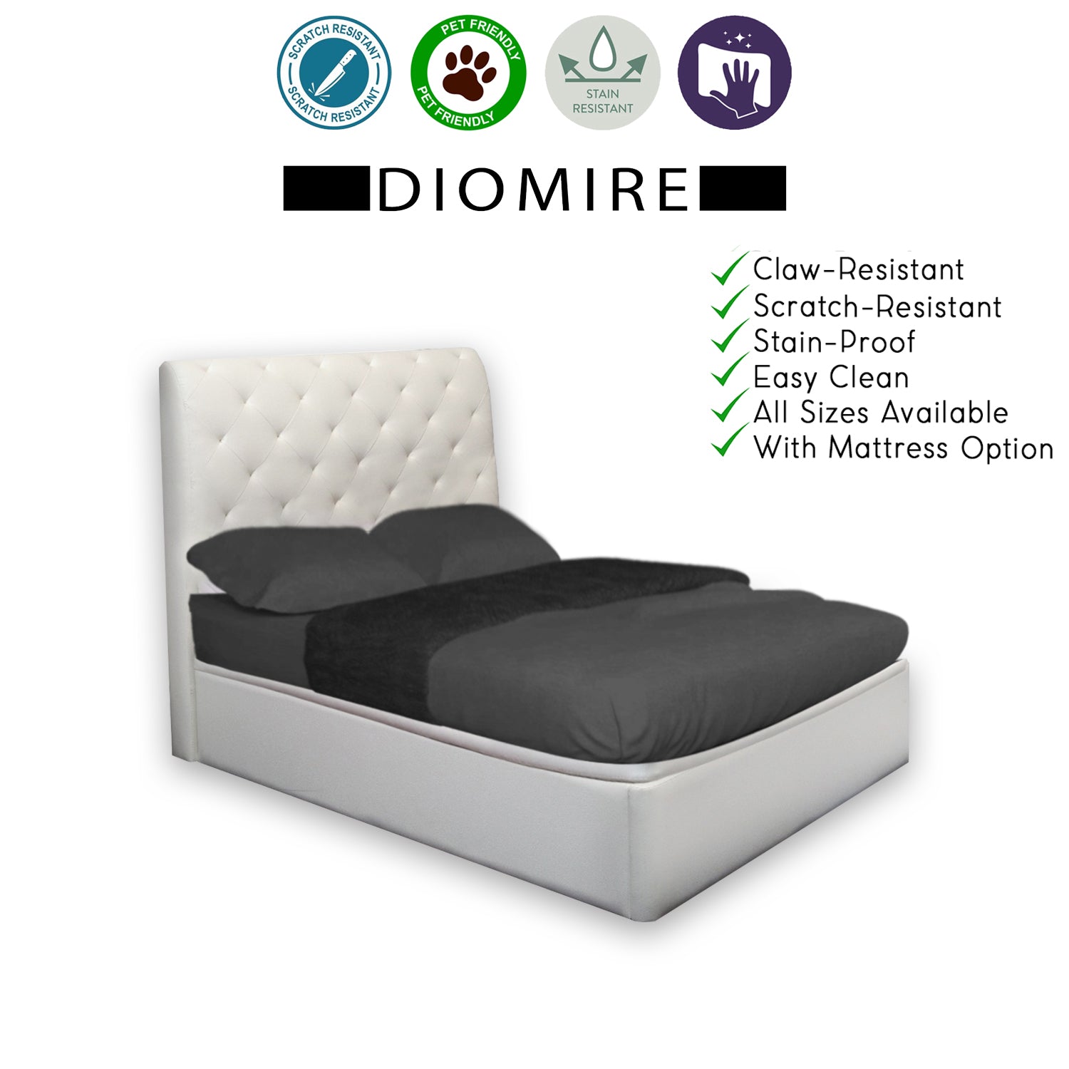 Diomire Mia 14"/16"/18" SBD Storage Bed Pet Friendly Fabric 16 Colors w/ Mattress Add-On