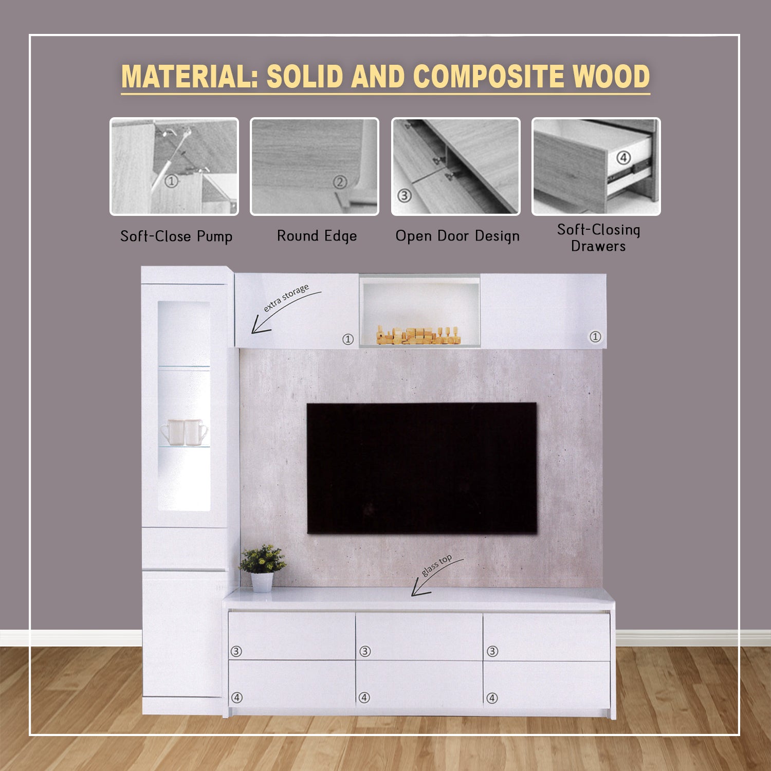 Shya TV Console Table Cabinet with Drawers In White