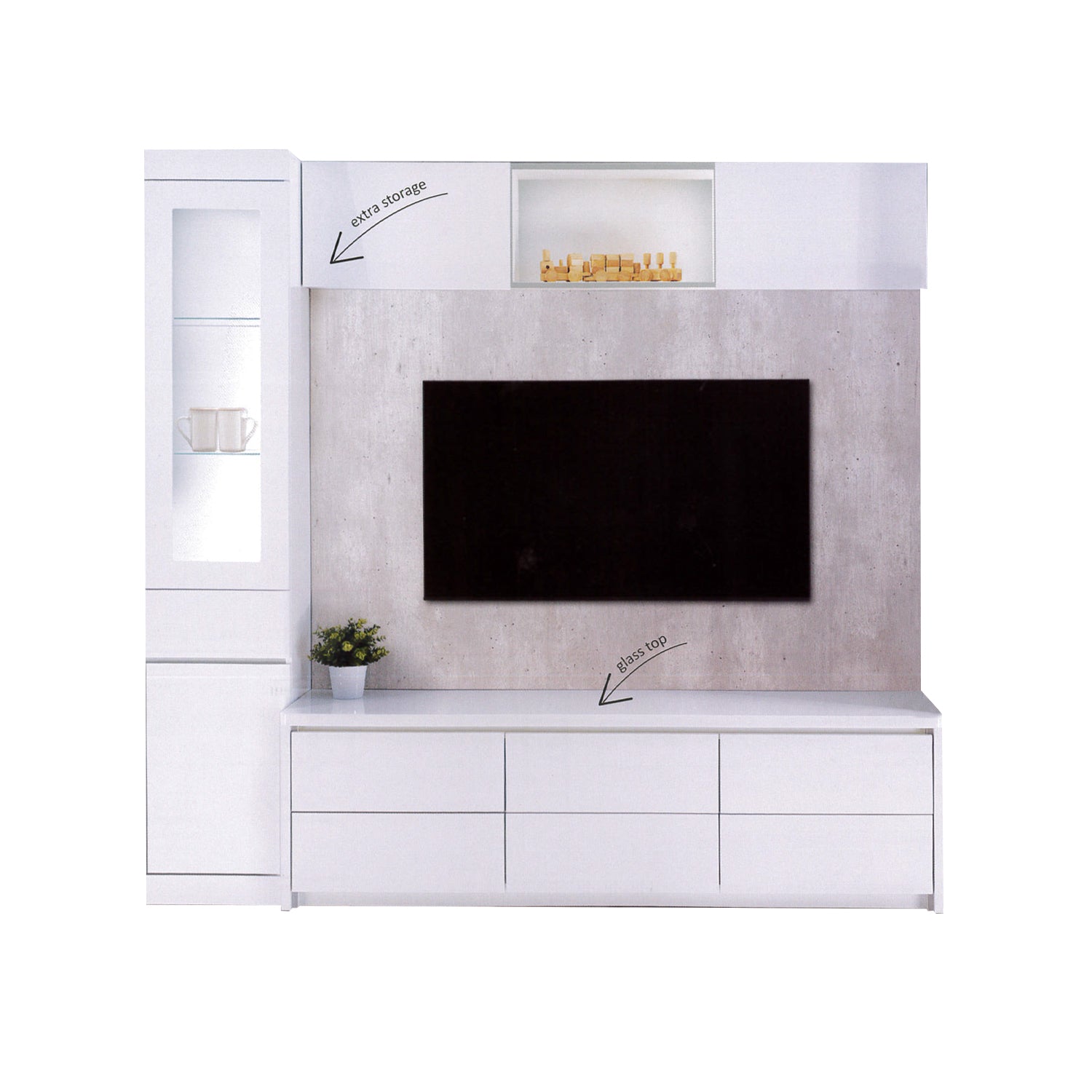 Shya TV Console Table Cabinet with Drawers In White