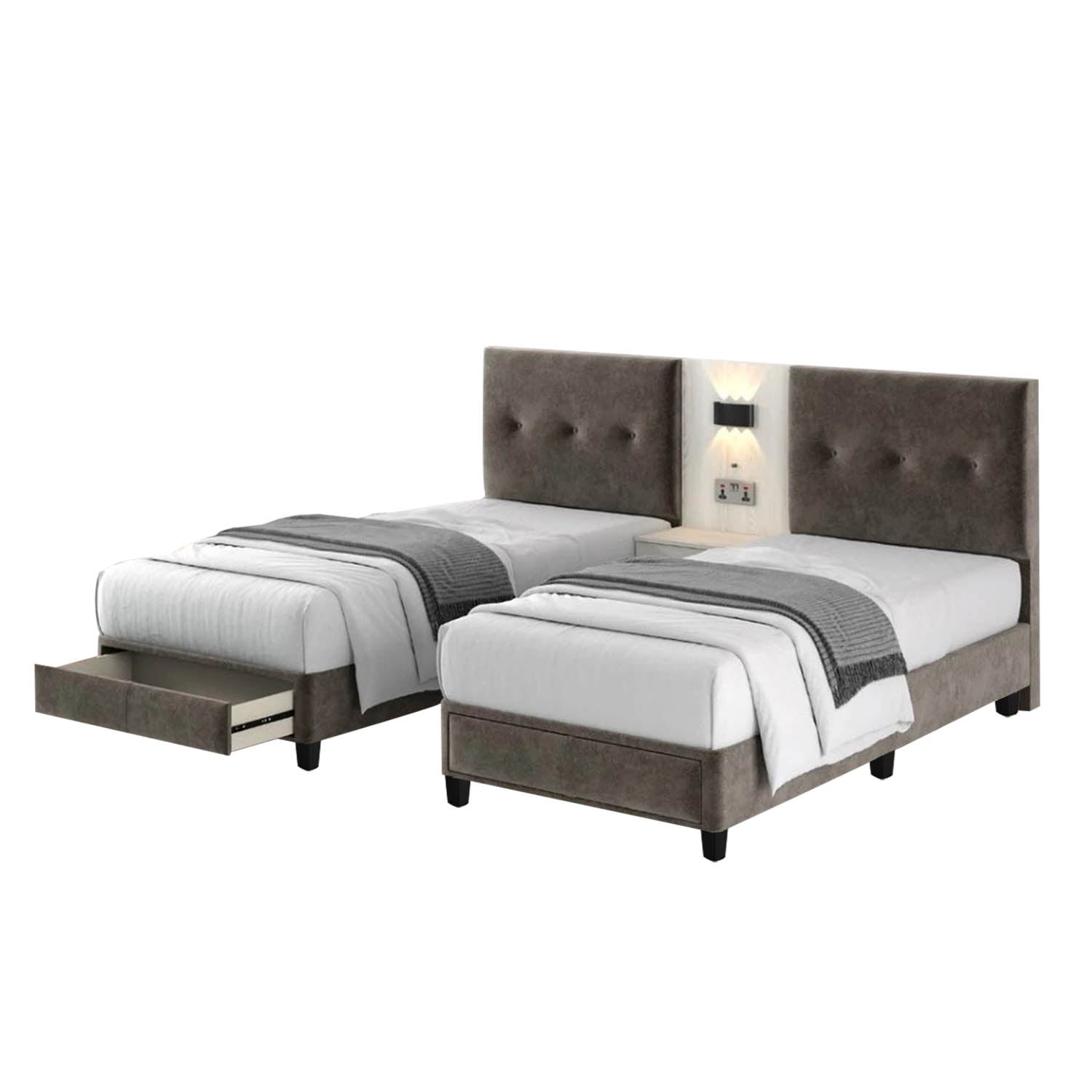 Taylor Twin Bed Frame with Drawer / Side Table  - PetFriendly Scratch-Resistant