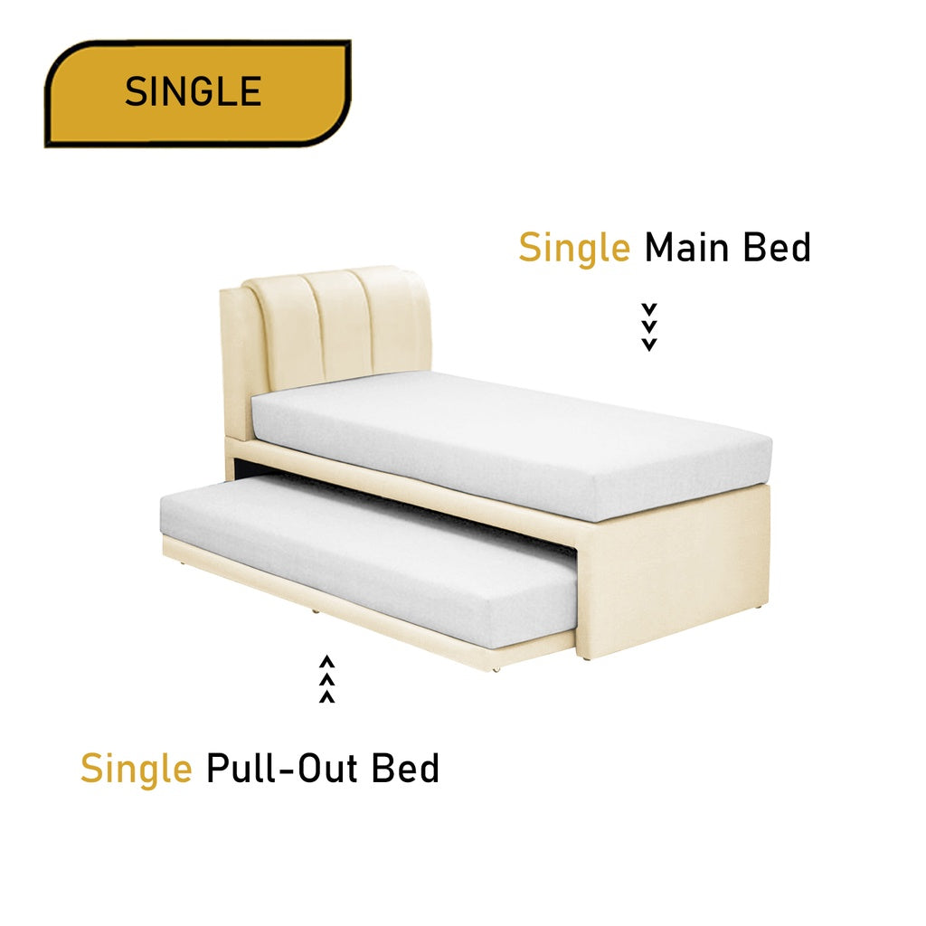 Carlin Single and Super Single Pull Out Bed Frame with Optional Mattress Add On in 5 Colours