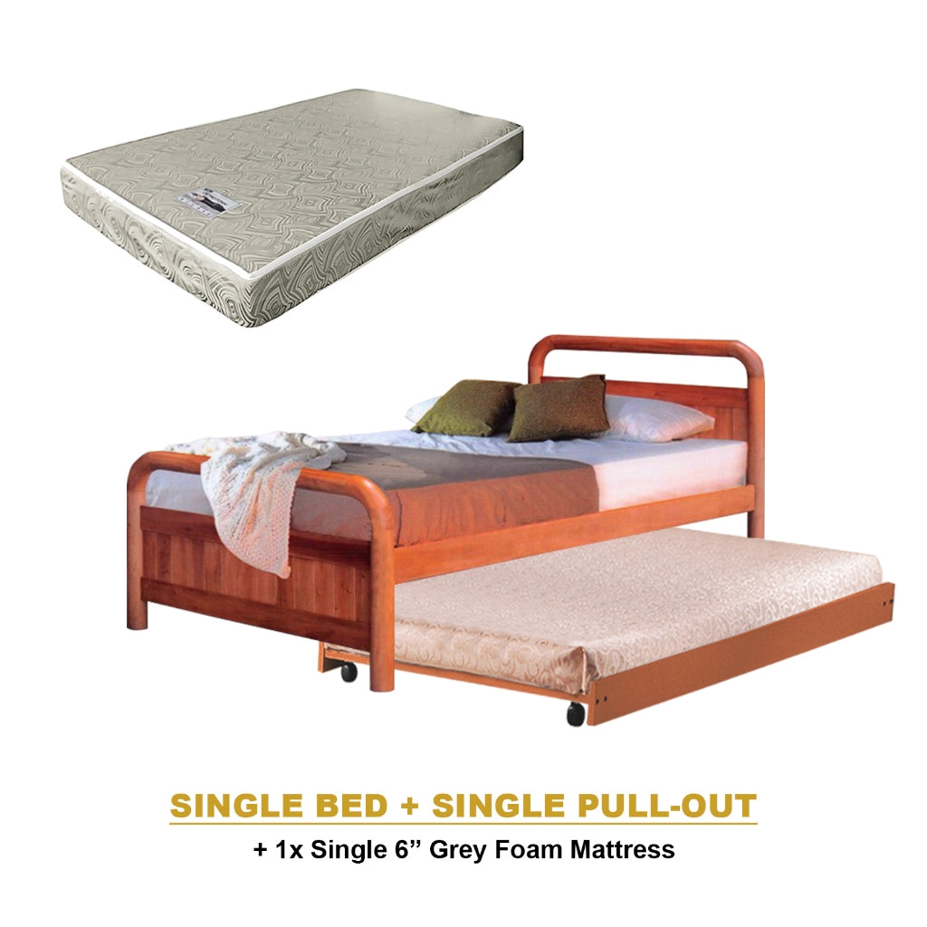 Nimfa Pull-Out Bed Single/Super Single Solid Rubberwood BedFrame w/ Mattress Option