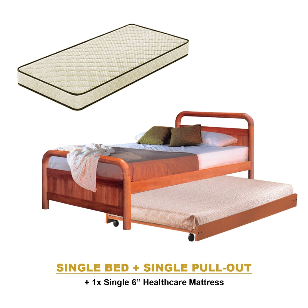 Nimfa Pull-Out Bed Single/Super Single Solid Rubberwood BedFrame w/ Mattress Option