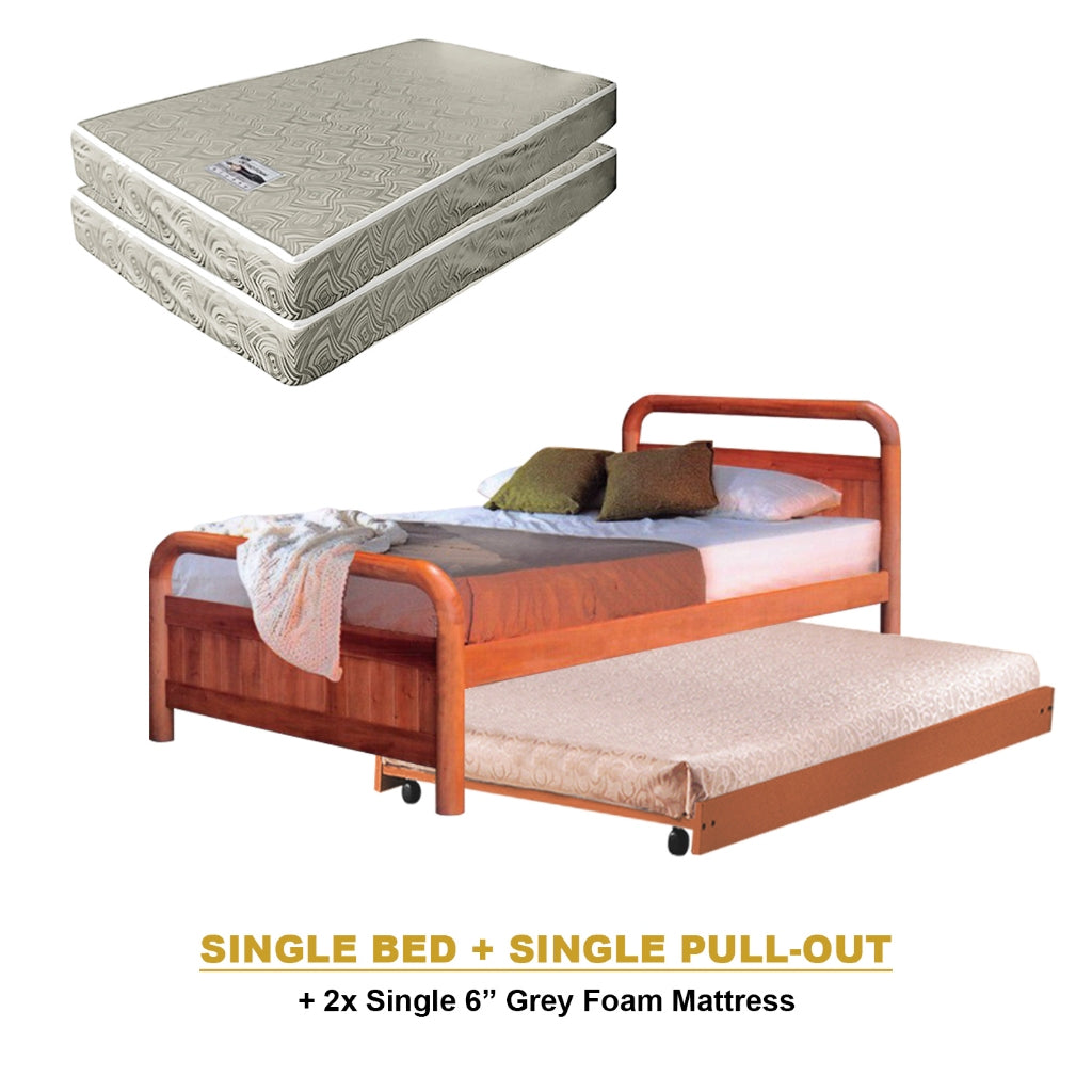 Nimfa Pull-Out Bed Single/Super Single Solid Rubberwood BedFrame w/ Mattress Option