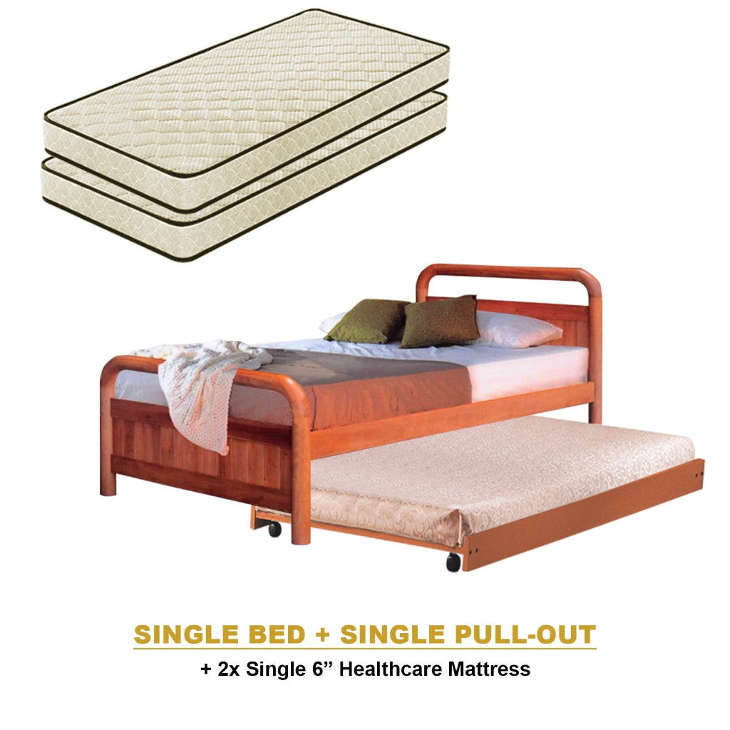 Nimfa Pull-Out Bed Single/Super Single Solid Rubberwood BedFrame w/ Mattress Option