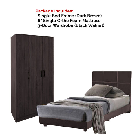 Image of Toluca Bedroom Set Series 9 Includes Wardrobe/Bed Frame/Mattress In Single And Super Single Size.Free Installation