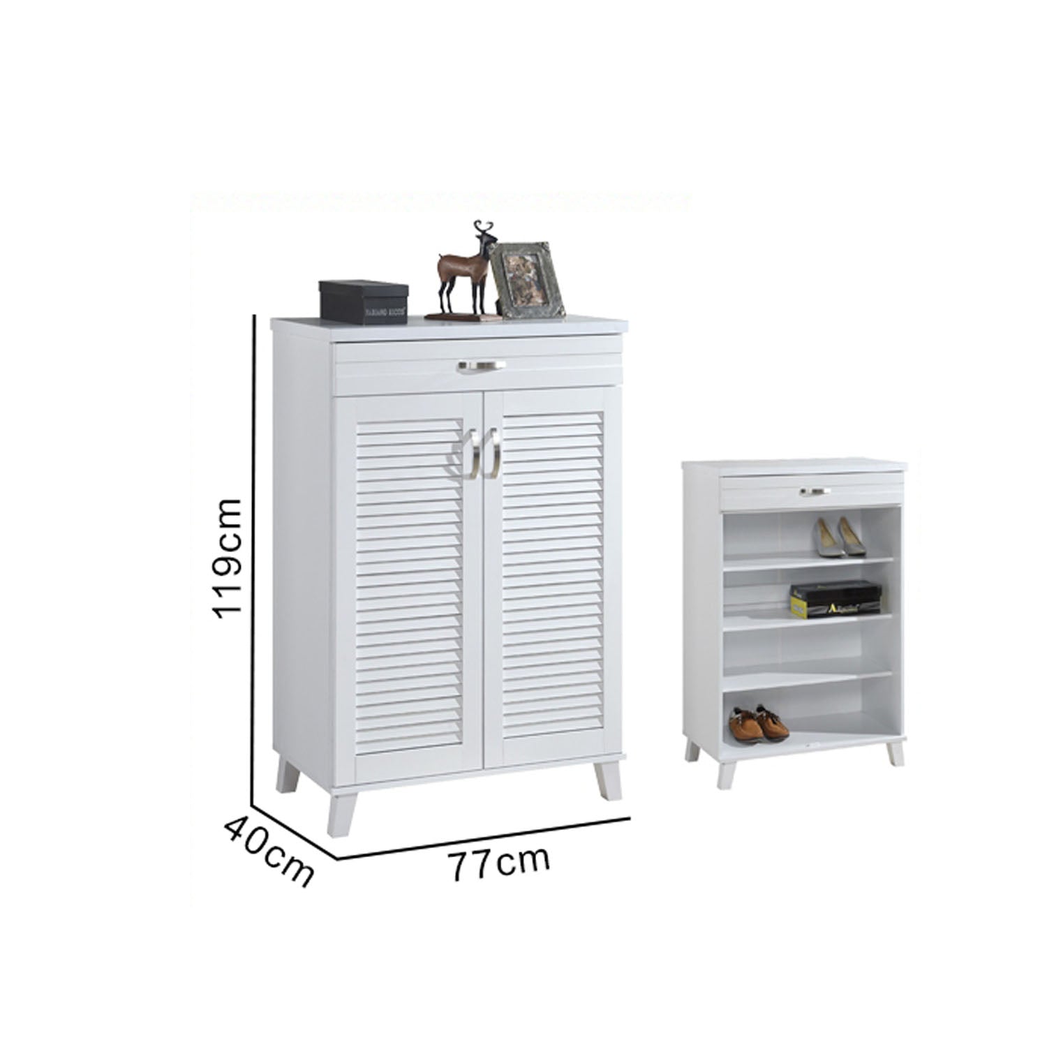 Peony Shoe Cabinet in 2-Door 4 Layers Shelves and 1 Drawer in White Colour