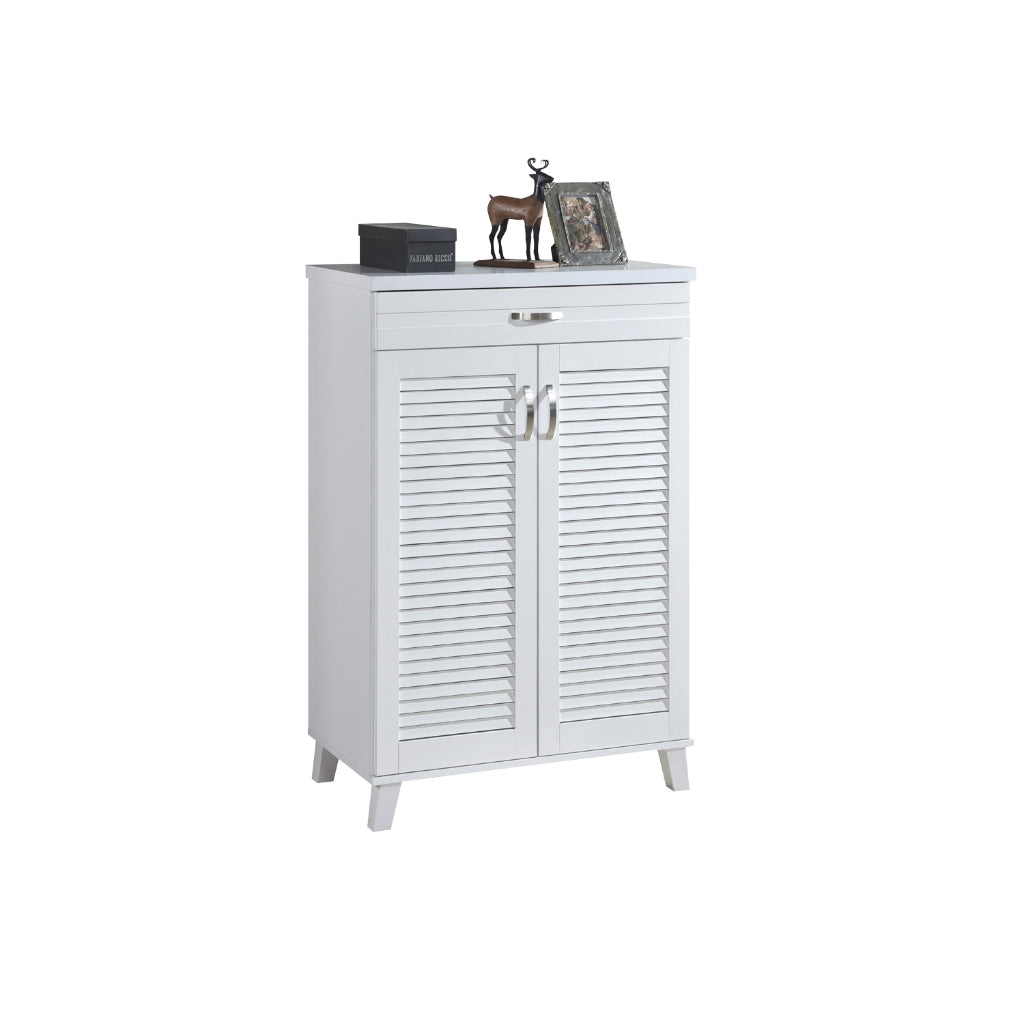 Peony Shoe Cabinet in 2-Door 4 Layers Shelves and 1 Drawer in White Colour