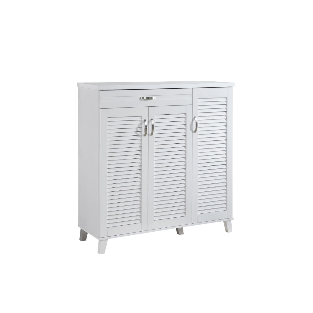 Peony Shoe Cabinet in 3-Door 9 Layers Shelves and 1 Drawer in White Colour