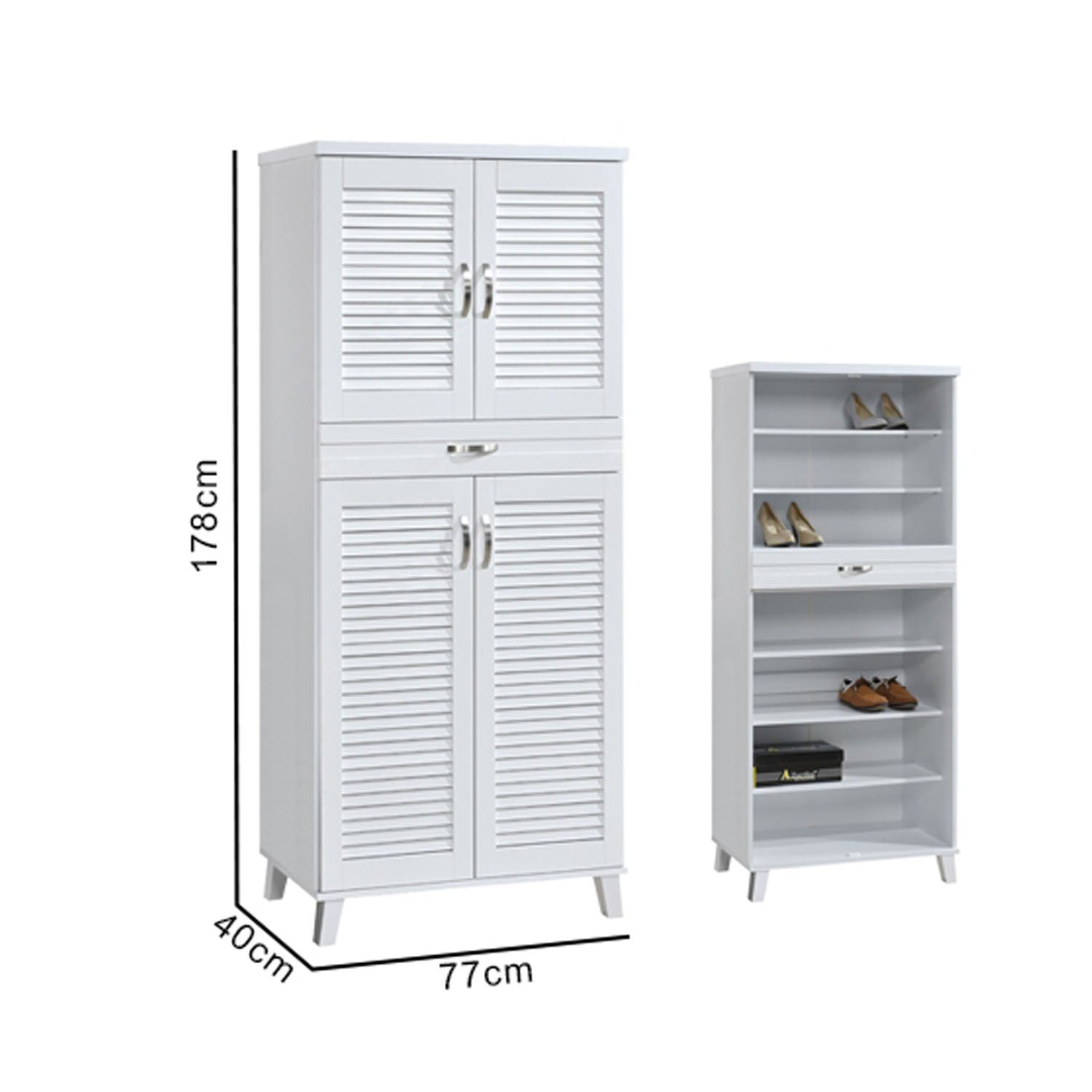 Peony Shoe Cabinet in 4-Door 6 Layers Shelves and 1 Drawer in White Colour