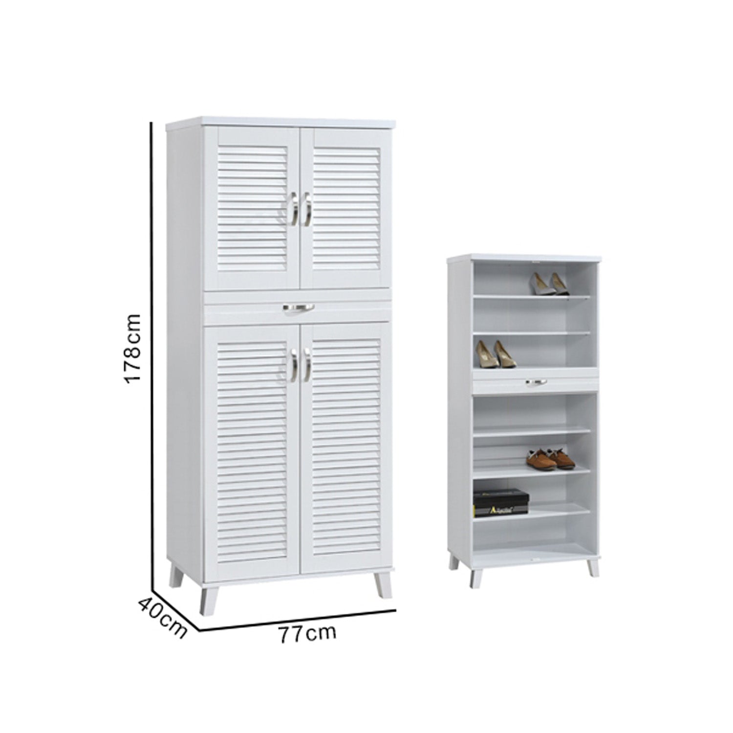 Peony Shoe Cabinet in 5-Door 7 Layers Shelves and 1 Drawer in White Colour