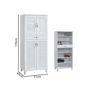 Peony Shoe Cabinet in 5-Door 7 Layers Shelves and 1 Drawer in White Colour