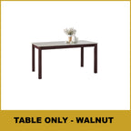 Kamila Dining Set with Table & Chairs 1+6 in Solid Wood Natural Marble Top Cherry/Walnut