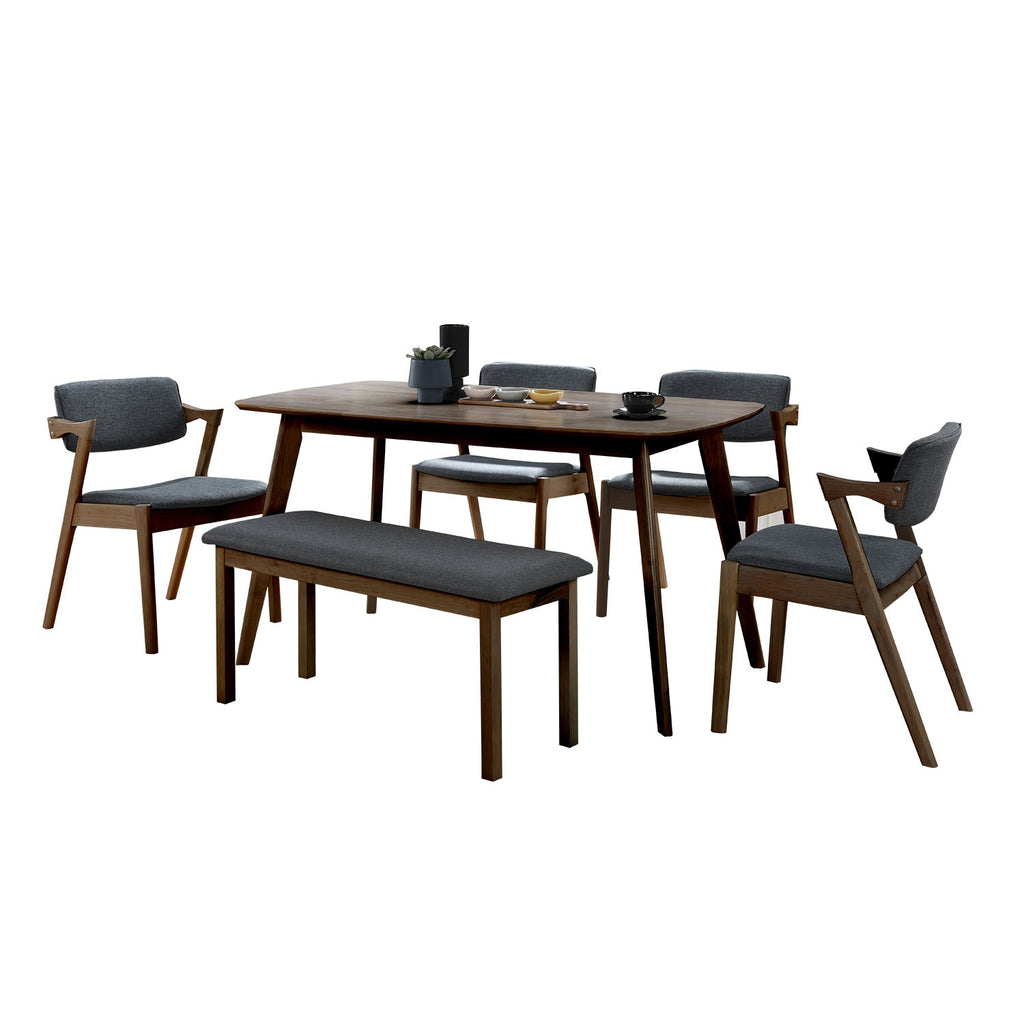 Xyrel Nordic Dining Set w/ Table, Chair & Bench Solid Rubber Wood in 3 Colours