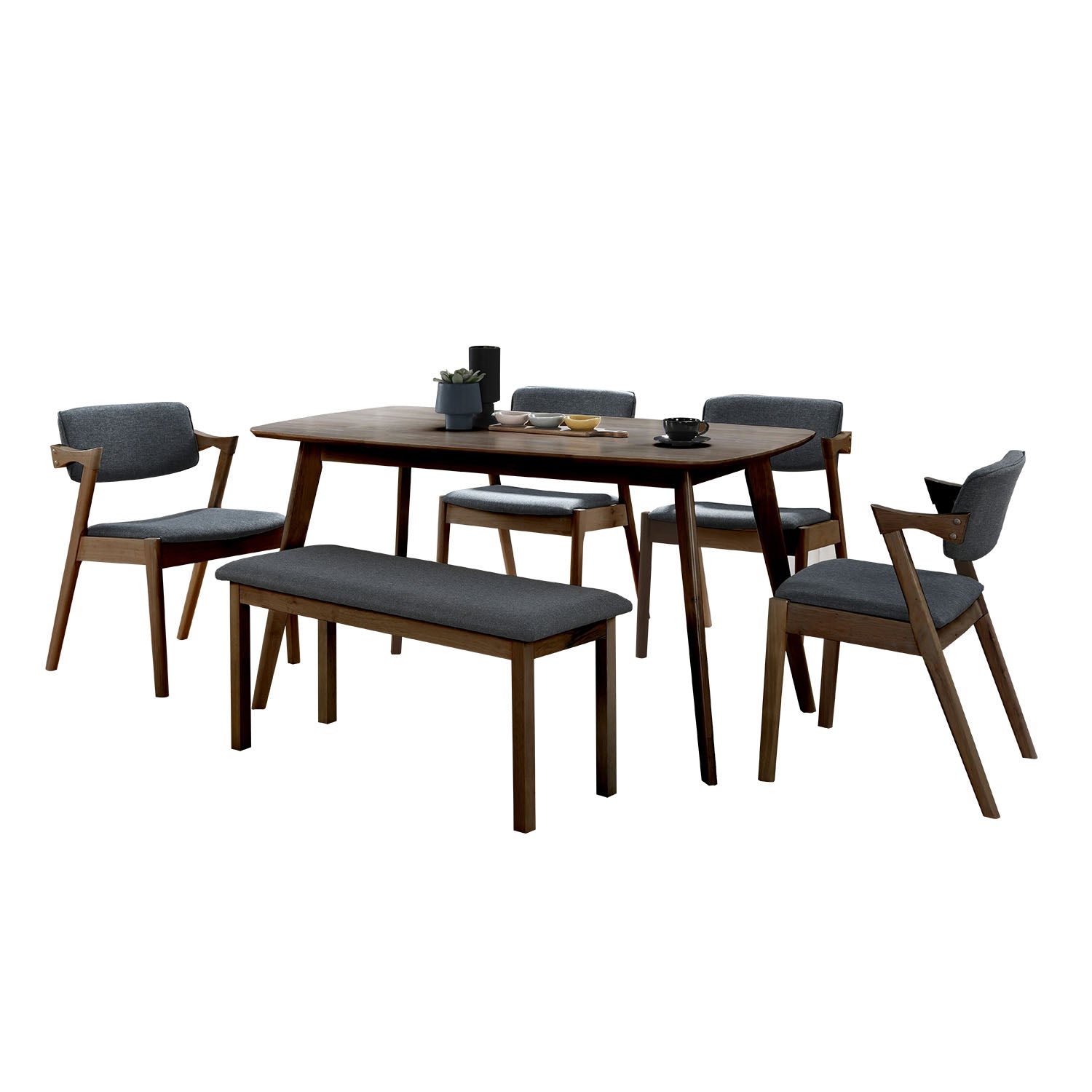 Xyrel Nordic Dining Set w/ Table, Chair & Bench Solid Rubber Wood in 3 Colours