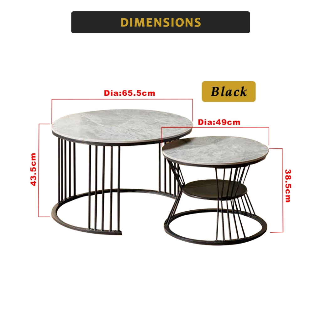 Tilly Premium Coffee Center Table Steel Metal Leg + Marble Ceramic Top - 2 Colors