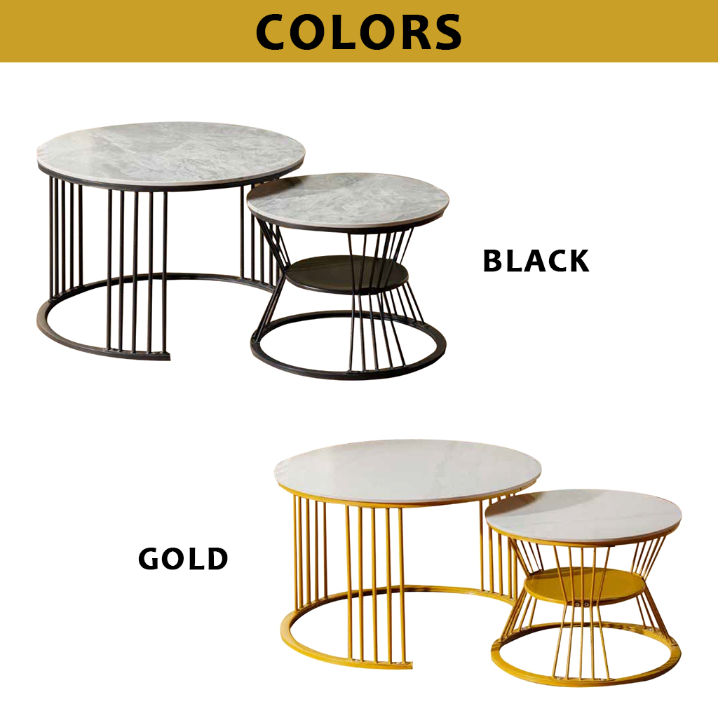 Tilly Premium Coffee Center Table Steel Metal Leg + Marble Ceramic Top - 2 Colors