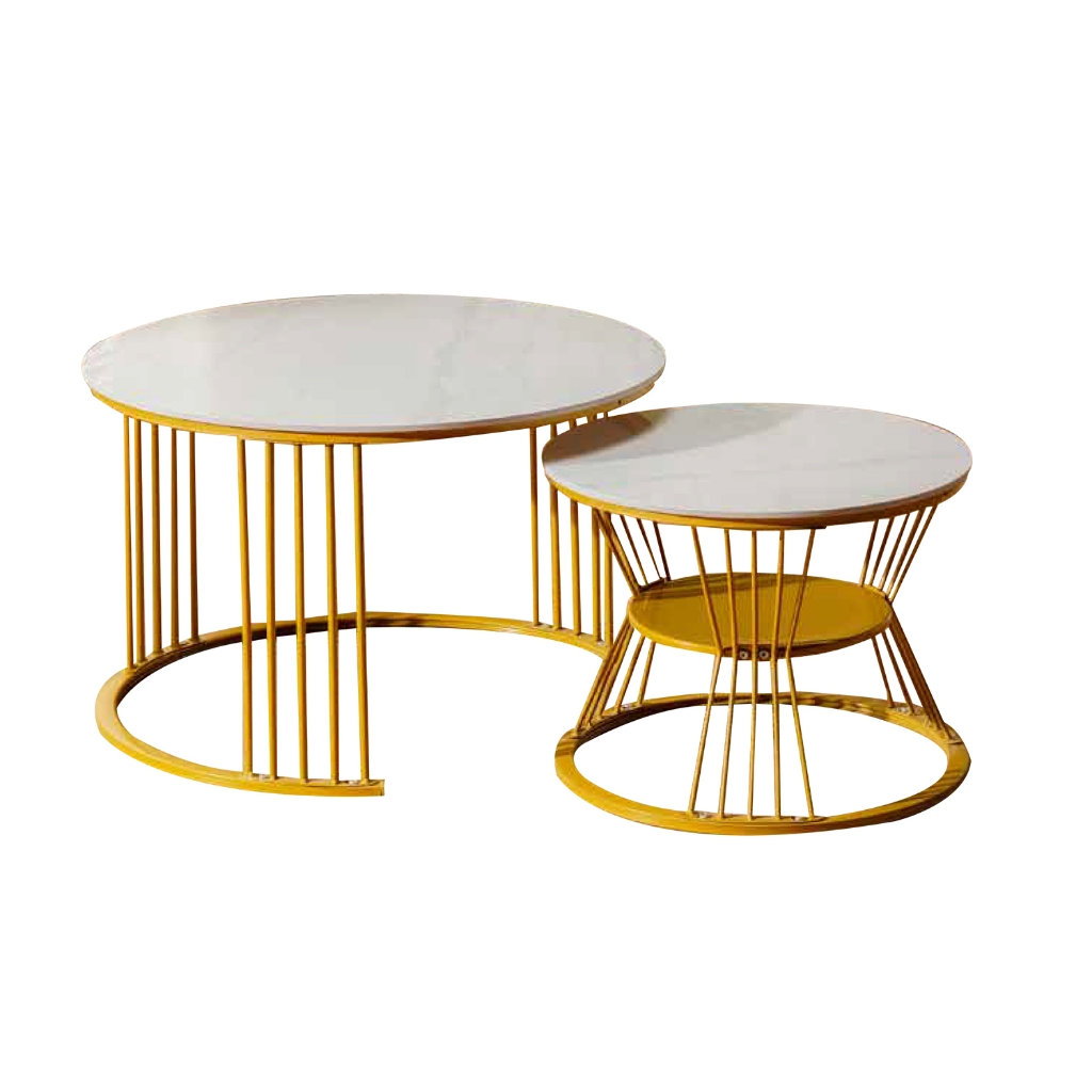 Tilly Premium Coffee Center Table Steel Metal Leg + Marble Ceramic Top - 2 Colors