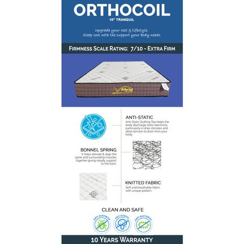 Image of Ortho Coil 14" Thick Tranquil Pocketed Spring Mattress In Single, Super Single, Queen and King Size